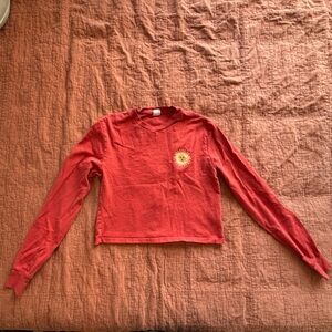 Urban Outfitters Celestial Sunflower Graphic Long Sleeve Top Rust Red | Size XS